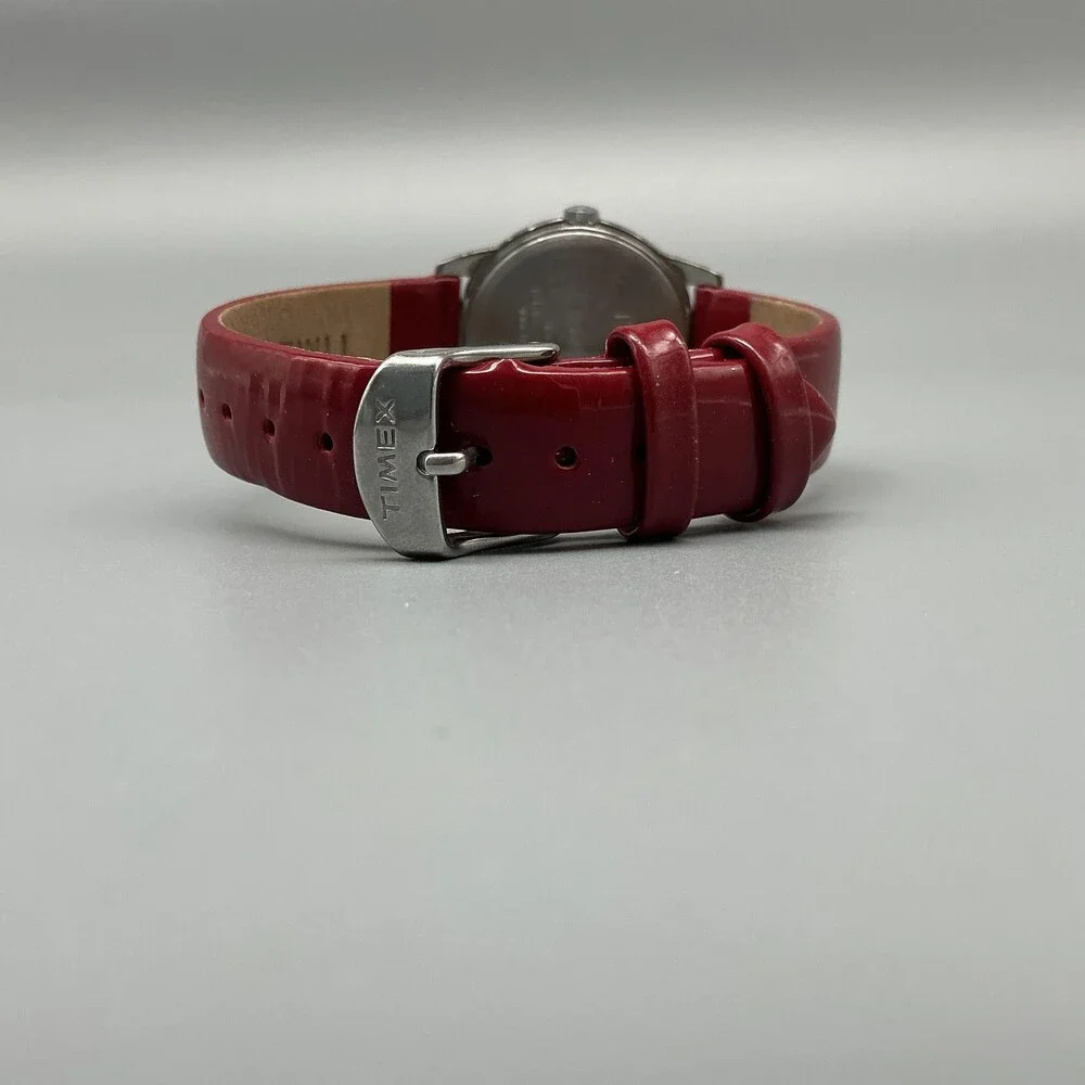 Timex Easy Reader Womens Watch 31mm Silver Tone Red Leather Band New Battery